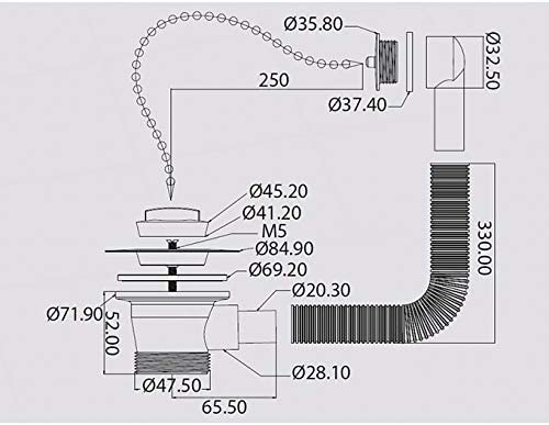 Macdee Wirquin WSO53SS Sink Combination Waste, Plastic Body 1å_" Waste with Poly Plug, Ball Chain and Overflow, Overflow face