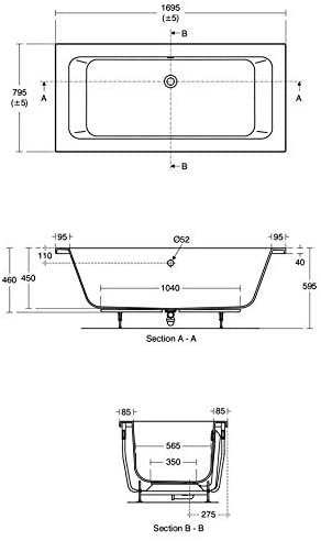 Ideal Standard E146601 Tempo Cube 1700 x 800mm Idealform Plus+ Double Ended Bath