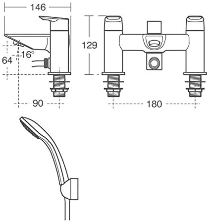 Ideal Standard A6591AA Tesi Bath Shower Mixer, Chrome