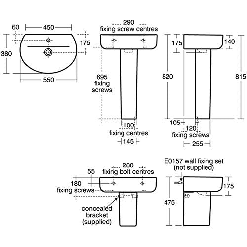 Ideal Standard E134601 Concept Space Sphere 55cm Washbasin - Short Projection