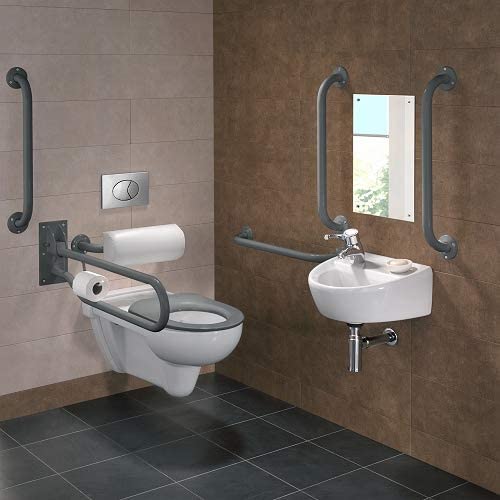 Twyford PK8251GY DOC M Rimless Wall Hung Pack, Left Hand, Grey Grab Rails & Seat