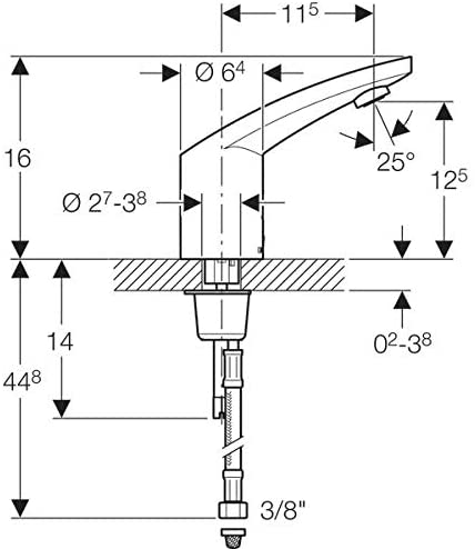 Geberit 116.445.21.1 Washbasin Tap Type 185, Mains Operation, Without Power Supply Unit