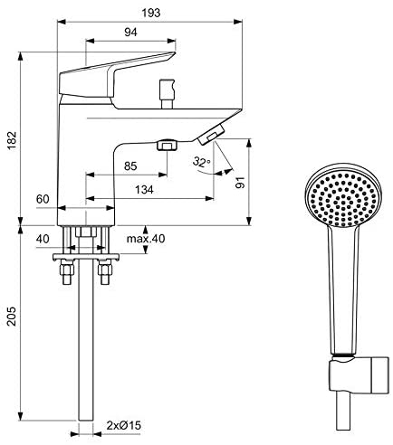 Ideal Standard B1957AA Tesi 1 Tap Hole Bath and Shower Mixer
