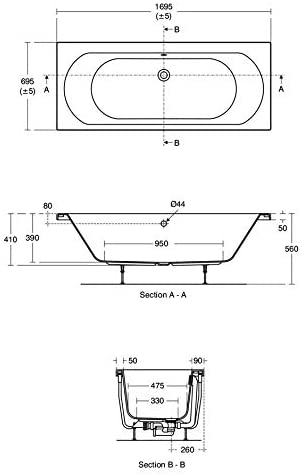 Ideal Standard T360601 Tesi 170cm x 70cm Double-Ended Idealform Plus+ Bath