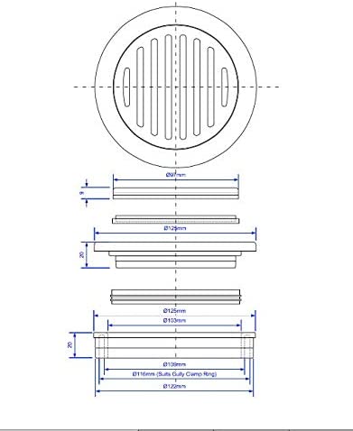 McAlpine 125mm Polished Stainless Steel Grating FGTR125TOP