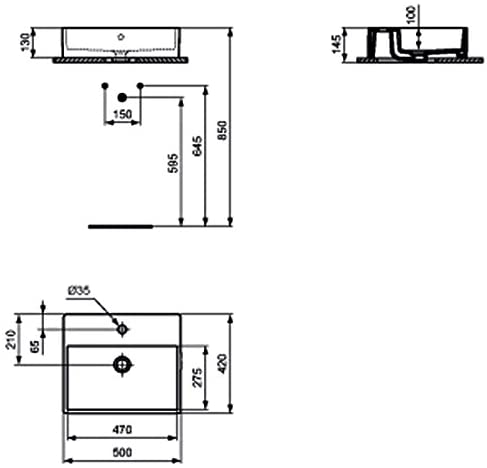 Ideal Standard Strada top-mounted washbasin 500mm, with tap bench K0816, colour: White - K081601