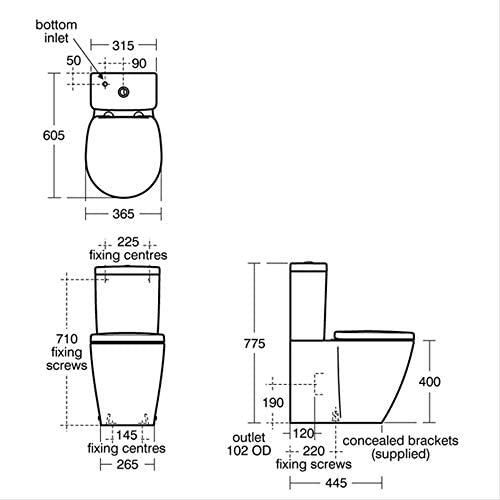 Ideal Standard E120601 Concept Space Arc Short Projection Close Coupled Back-to-Wall Toilet
