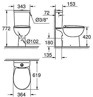 GROHE BAU Ceramic Close Coupled Slow Close WC Set, Alpine White, 39347000