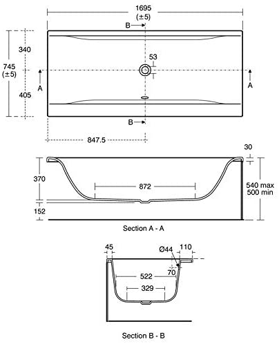 Ideal Standard E860401 Concept 170cm x 75cm Idealform Plus+ Double Ended Bath No Tapholes