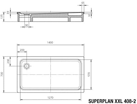 Kaldewei Avantgarde XXL Antislip Superplan 408åʉÛÒåÊ1åÊSteel Shower TrayåʉÛÒåÊ700åÊx 1400åÊmm Alpinweiss