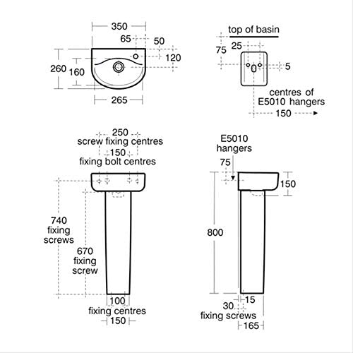 Ideal Standard E798901 Concept Arc 35cm Handrinse Washbasin 1 Right Hand Tap Hole with Overflow