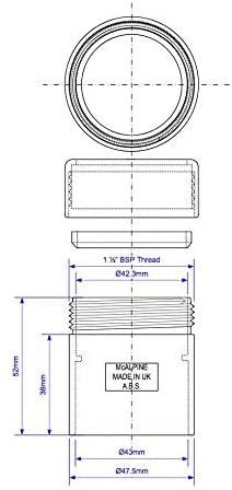 McAlpine 1̴_" x 42/43mm Straight CP Brass x ABS Connector ABS42/43G-CB