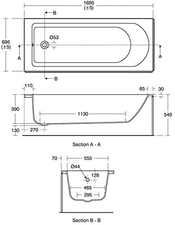 Ideal Standard T000901 Tesi 1700 x 700mm Bath No Tap Holes