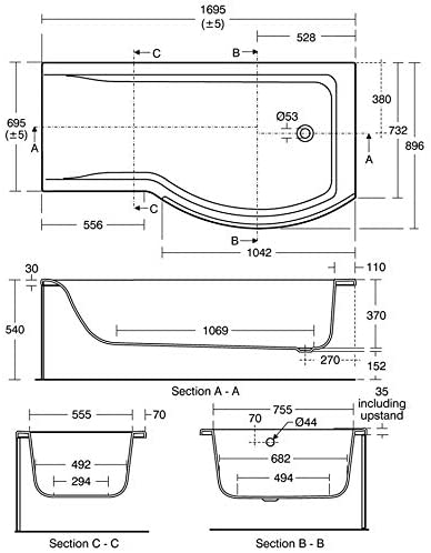 Ideal Standard E860601 Concept 170cm x 90cm Shower Bath Right Hand
