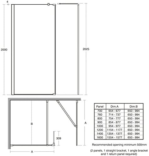 Ideal Standard L6227EO Silver Synergy 1600 mm Wet Room Panel, Dual