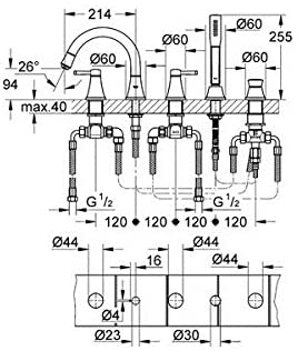 GROHE 19919IG0 Grandera 5-Hole Bath & Shower Combination Trim Set