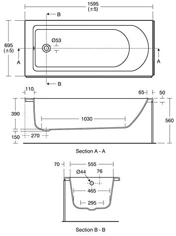 Ideal Standard T000301 Tesi 160cm x 70cm Idealform Plus+ Bath