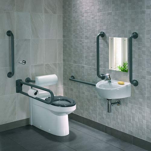 Twyford PK8250GY DOC M Rimless BTW Pack, Left Hand, Grey Grab Rails & Seat