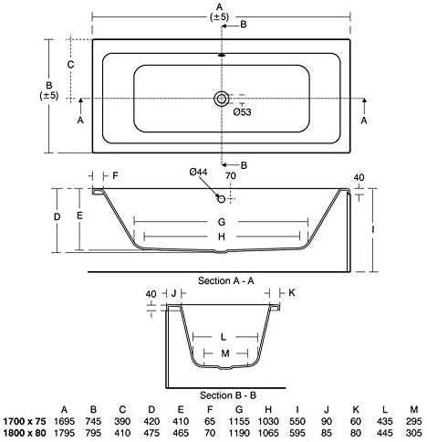 Ideal Standard E258301 Tempo Cube 170cm x 75cm - 180cm x 80cm Double-Ended Bath