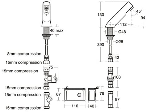 Armitage Shanks A4853AA Sensorflow 21 Compact Basin tap in Chrome. Link Box Powered