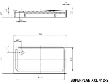Kaldewei Superplan XXL 412-1 100x140cm, colour: White, with pearl effect - 431200013001
