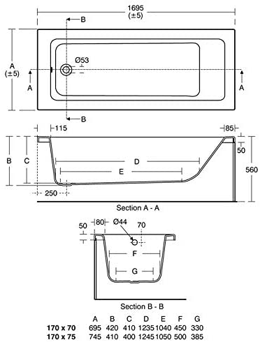 Ideal Standard E258501 Tempo Cube 1700 x 700mm Idealform+ Bath