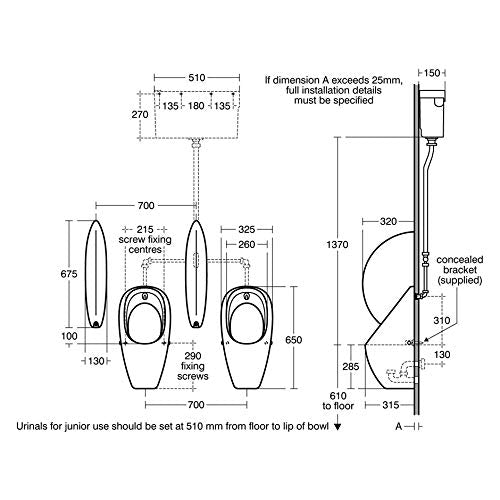 Armitage Shanks E570401 Profile 21 Bowl Urinal for Concealed Auto Cistern