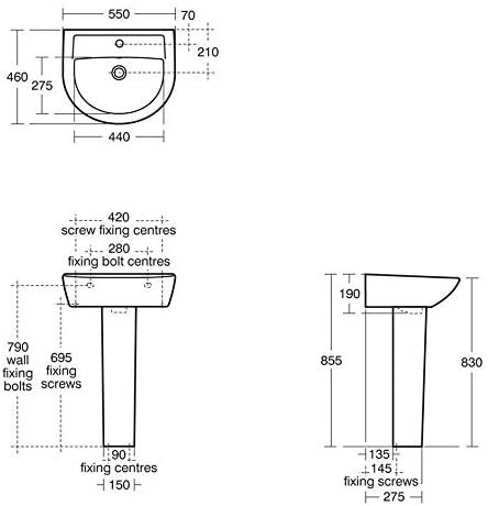 Armitage Shanks E896201 Sandringham 21 Washbasin 55cm, 1TH, with Overflow and Chain Hole