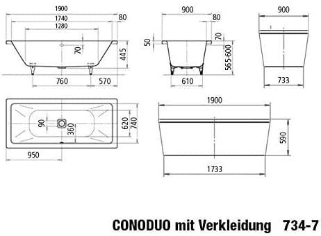 Kaldewei Conoduo 734-7 190x90cm, colour: White, with pearl effect - 235248053001