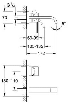 GROHE 19309000 Chrome Allure Two Hole Concealed Bathroom Basin Mixer