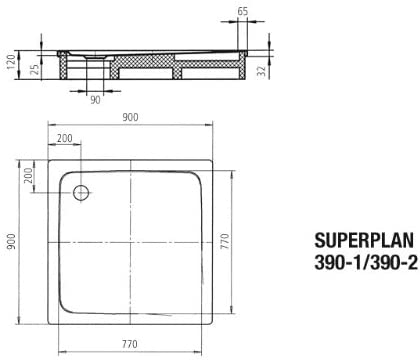 Kaldewei Superplan 390-1 90x90cm, colour: Black - 446900010701