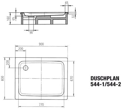 Kaldewei Stahl Duschwanne Ambiente DUSCHPLAN 544-1 800x900x65mm alpinweiÌÙ