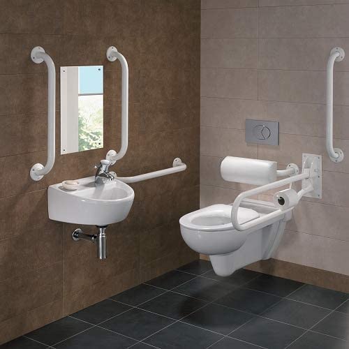 Twyford PK8351WH DOC M Rimless Wall Hung Pack, Right Hand, White Grab Rails & Seat