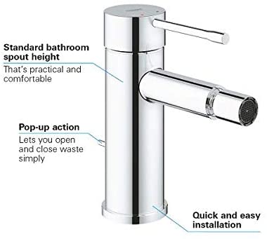 GROHE Essence Single-lever bidet mixer DN 15, single-hole installation, with waste fitting, colour: chrome - 32935001