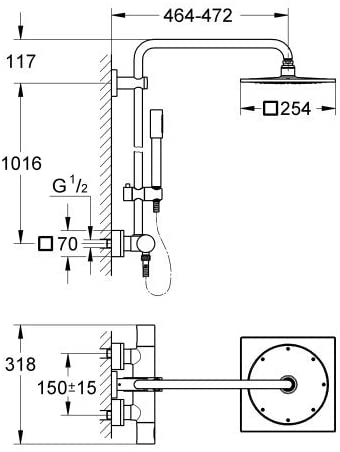 GROHE 27469000 Chrome Rainshower Exposed Thermostatic Shower Mixer,