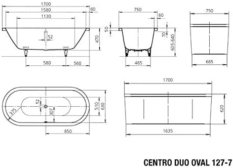 Kaldewei Centro Duo Oval 127-7 170x75cm, colour: White - 282748050001