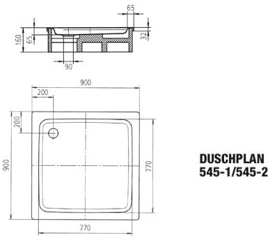 Kaldewei Steel Bath Bathtub Ambiente Shower 545åÊ1åÊAnti Slip 900X900X65åÊMM Alpinweiss