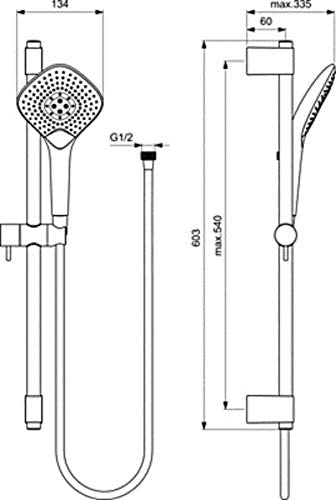 Ideal Standard B1762AA Idealrain EVO Jet Diamond Shower Rod with 3 Function Hand Held 600mm Wall Pole, Chrome