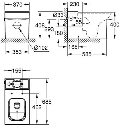 Grohe PureGuard 3948400H Free-Standing Toilet Combination Cube Ceramic without SPK Alpine White