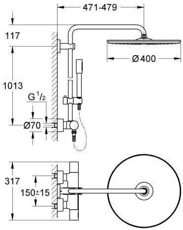 GROHE 27174001 Chrome Rainshower Thermostatic Shower Mixer, 400 mm