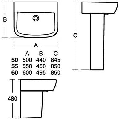 Ideal Standard T05841 Tempo 600mm 1 Tap Hole Washbasin