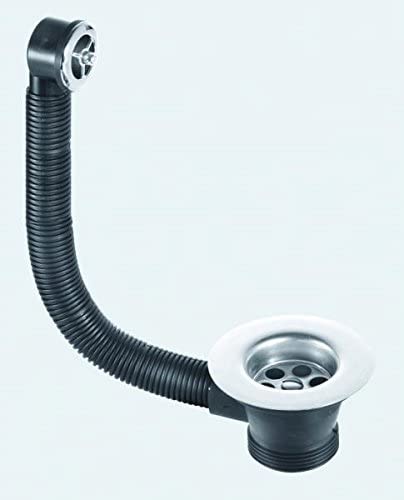 McAlpine FSW2PC Plated Grid Combined Waste and Overflow Sink, Black, Chrome
