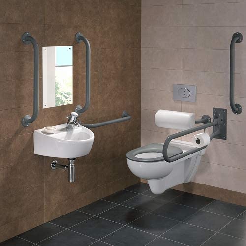 Twyford PK8351GY DOC M Rimless Wall Hung Pack, Right Hand, Grey Grab Rails & Seat