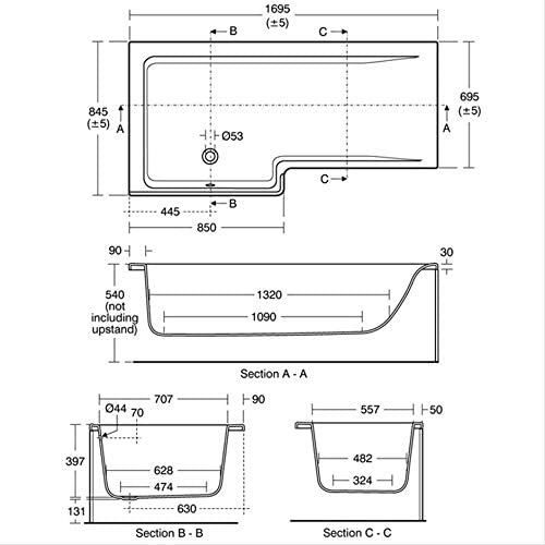 Ideal Standard E051 Concept Space 170cm x 85cm Square Bath No Tap Holes
