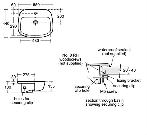 Ideal Standard E159401 Studio Echo 550mm 1 Tap Hole Semi-Countertop Basin