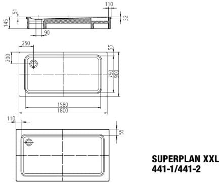 Kaldewei Avantgarde Conoflat 796-1åÊSteel Shower Tray Super Plan XXL 441åÊ1åÊAntislip 900X1800åÊMm Alpinweiss