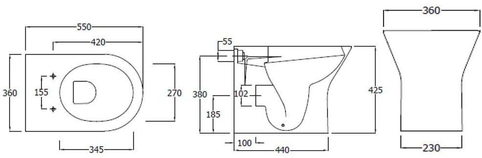 Synergy Marbella 425mm Comfort Height Back to Wall Pan