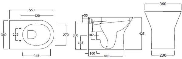 Synergy Marbella 425mm Comfort Height Back to Wall Pan
