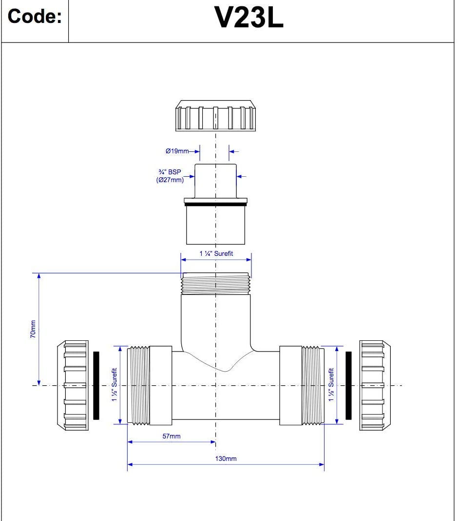 McAlpine 1å_" x 1å_" x å_" Surefit Swept Tee with 19mm Pushfit Branch V23L
