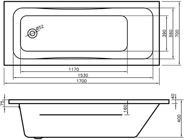 Arley Modern 1700mm No Tap Holes Bath 237BM17